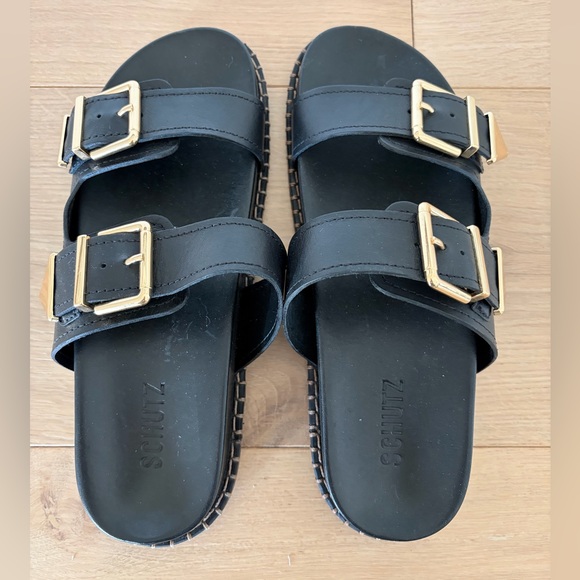 SCHUTZ Naomi Sporty Women's Slide Sandal in Black and Gold | US 8.5 - Picture 4 of 5